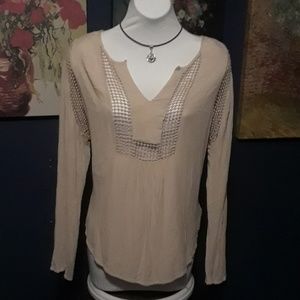 Blouse beige, long sleeved size Large